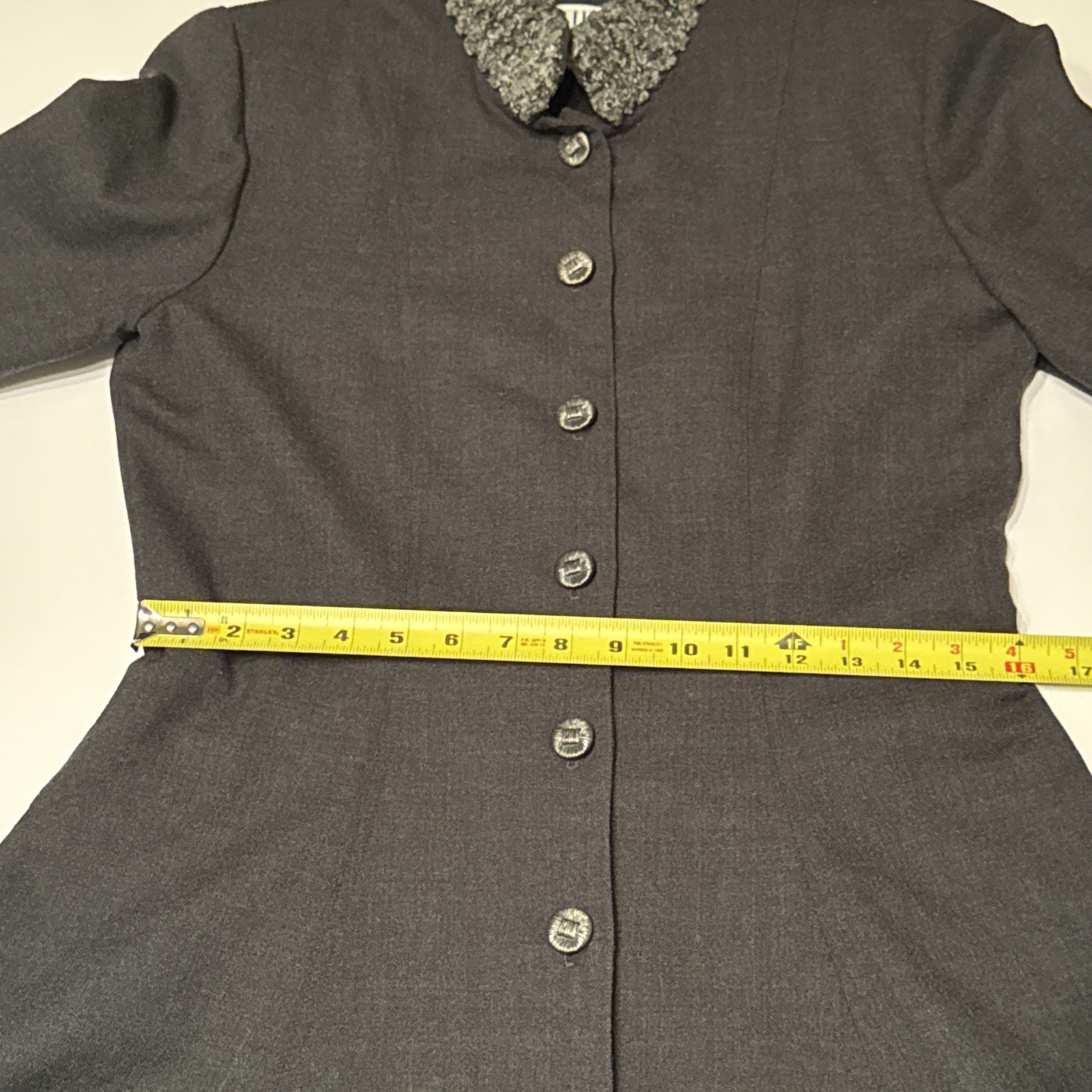 Chetta B Peter Noviello Wool Dress Coat Grey Boucle Trim Button Front Vintage 10 image 3