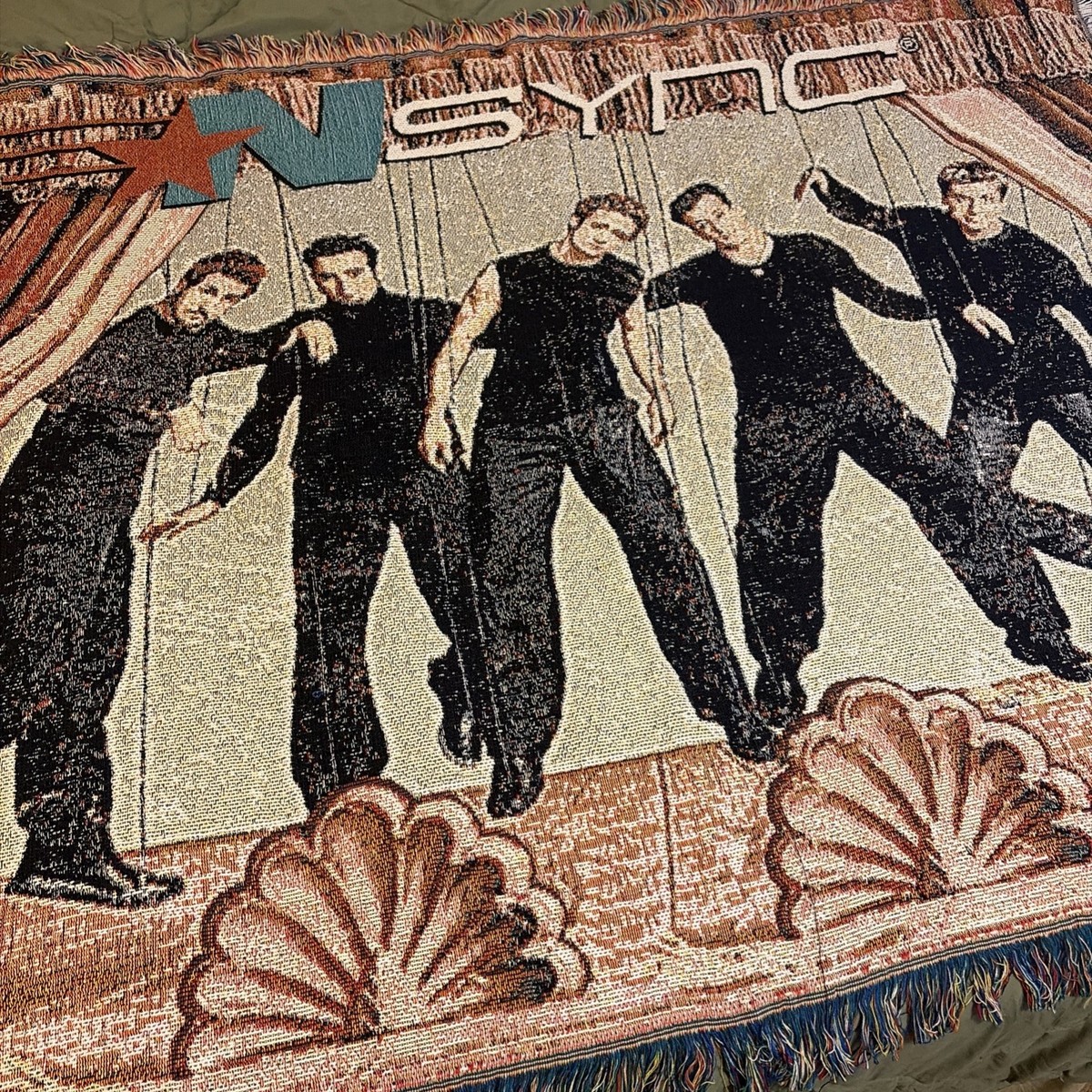 Vintage 90s NSYNC Woven Tapestry Fringe Throw Blanket Justin