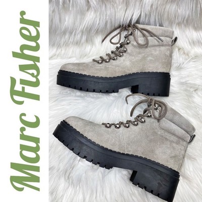 NWOB MARC FISHER NAIRY SUEDE LEATHER SHEARLING PLATFORM LUG SOLE BOOT, 7