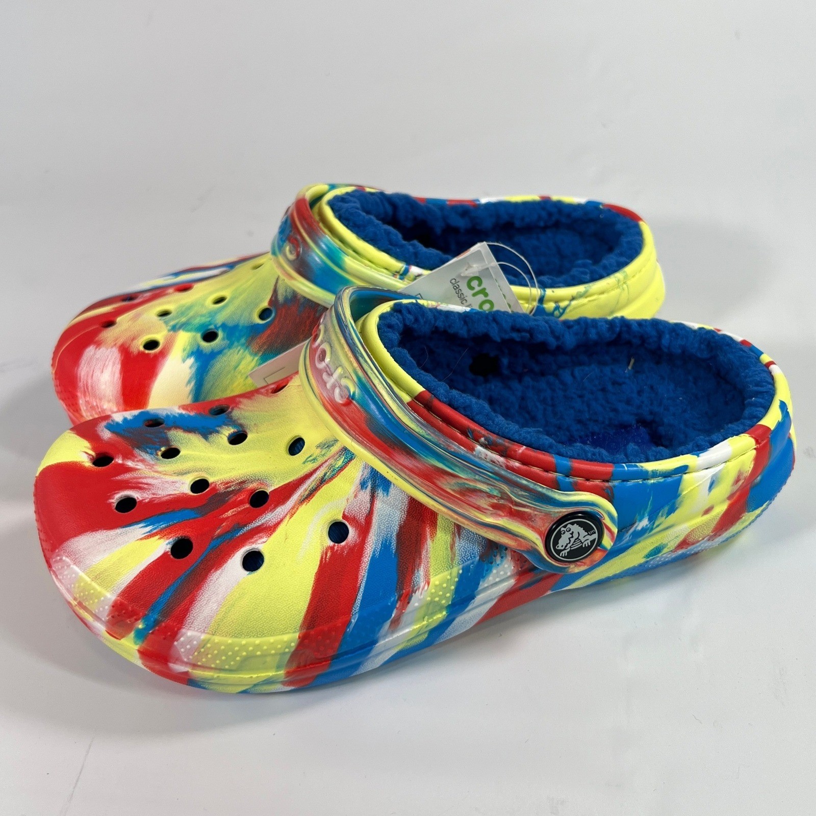 Crocs Kids' Classic Lined Marbled Clog Sulphur/Multi Tie-Dye Blue Fur Size 3 image 3