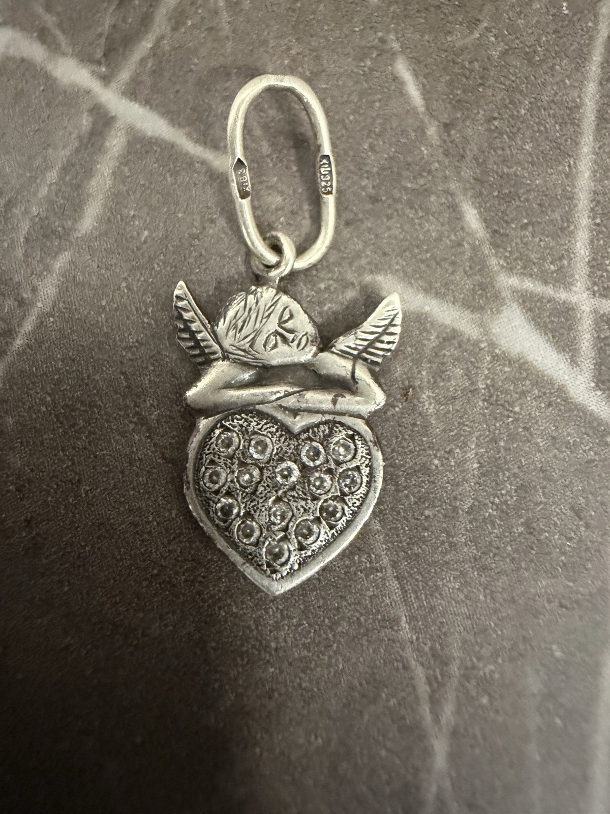 Vintage Silver Heart Pendant with Wings & Stones image 5