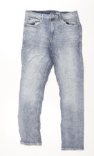 Pantalones de mezclilla rectos de algodón azul George para hombre talla 32 en L32 con cremallera regular