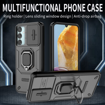 For Samsung Galaxy M15 Slide Camera Cover Hybrid Magnetic Ring Holder Case