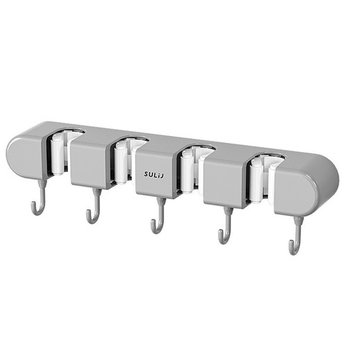 Broom Mop Holder with Hooks Wall Mounted Broom Storage Rack No Drilling GQ - Picture 13 of 18
