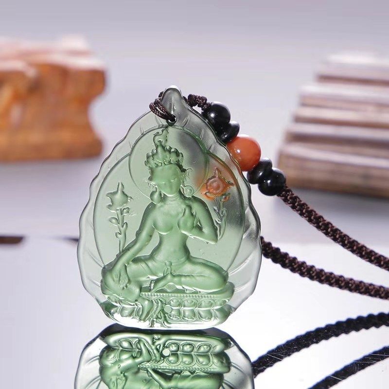 Collar Estatua Tara Verde Budista Colgante Accesorios Colgante