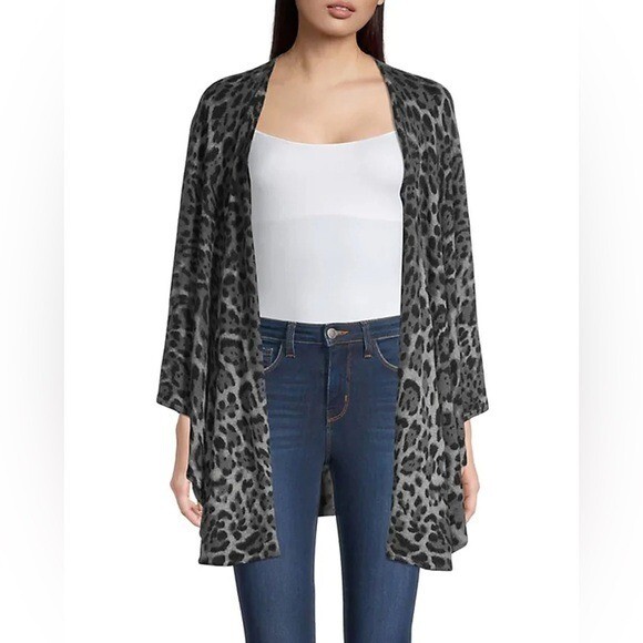 Sofia Cashmere Grey Leopard Print Shape Cape Wate… - image 1