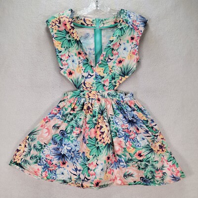 Mustard Seed Womens Dress Size S Green Floral Shoulder Pad Cut Outs Fit N  Flare | eBay