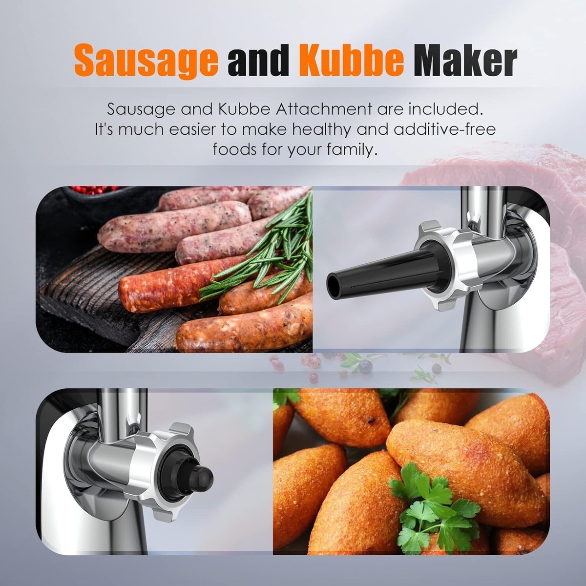 Ollygrin Meat Grinder Electric Stainless Steel, 2800W Max with