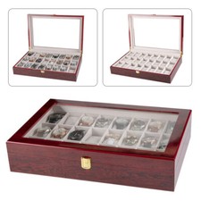 24 Slot Wooden Watch Box Display Case Glass Top Jewelry Storage Organizer  Lock