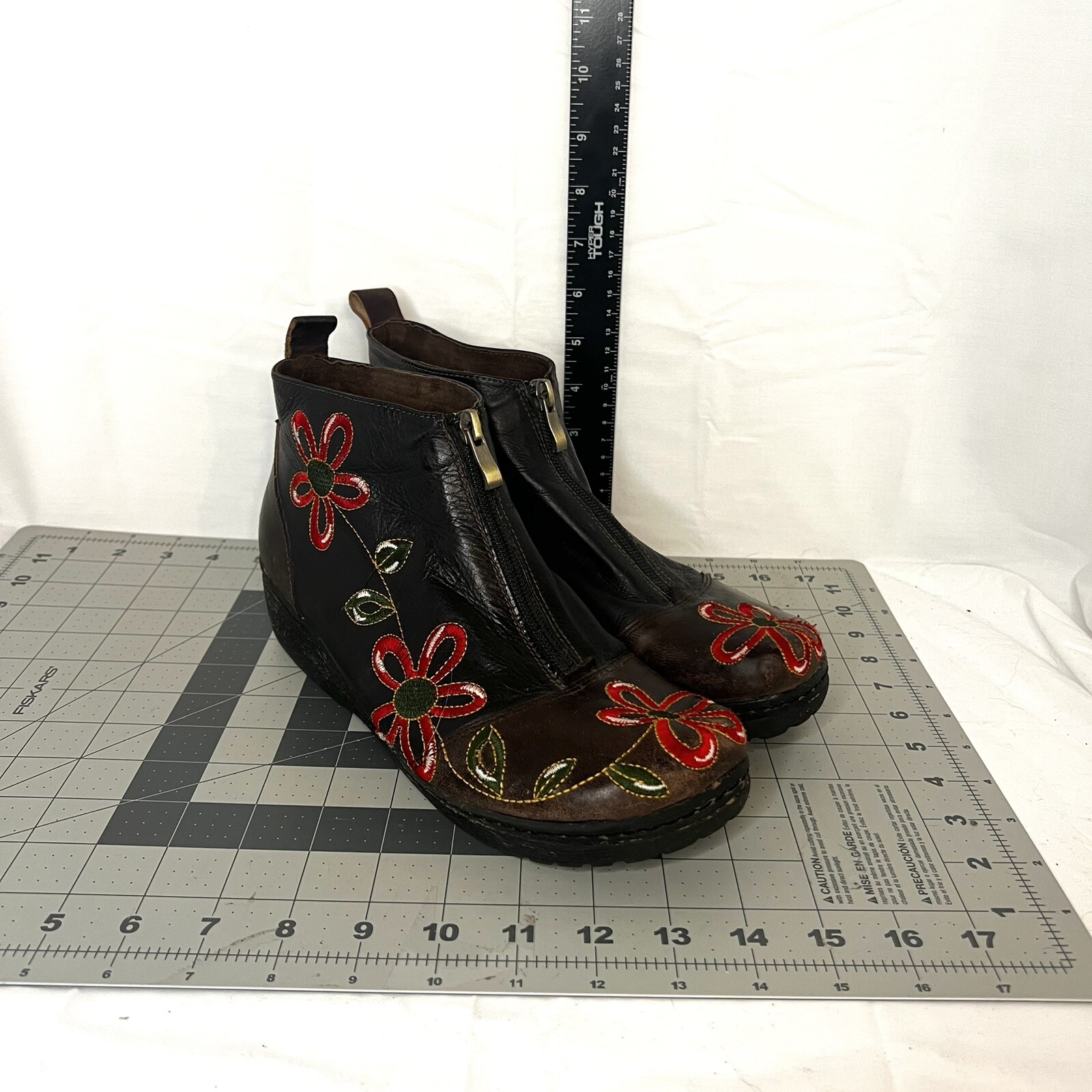 L'artiste By Spring Step Floral Embroidered Zip Up Booties Sz 40 Leather Boho 