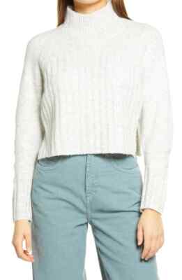 Topshop Rib Crop Turtleneck Sweater Size 14 in Grey Marl Long
