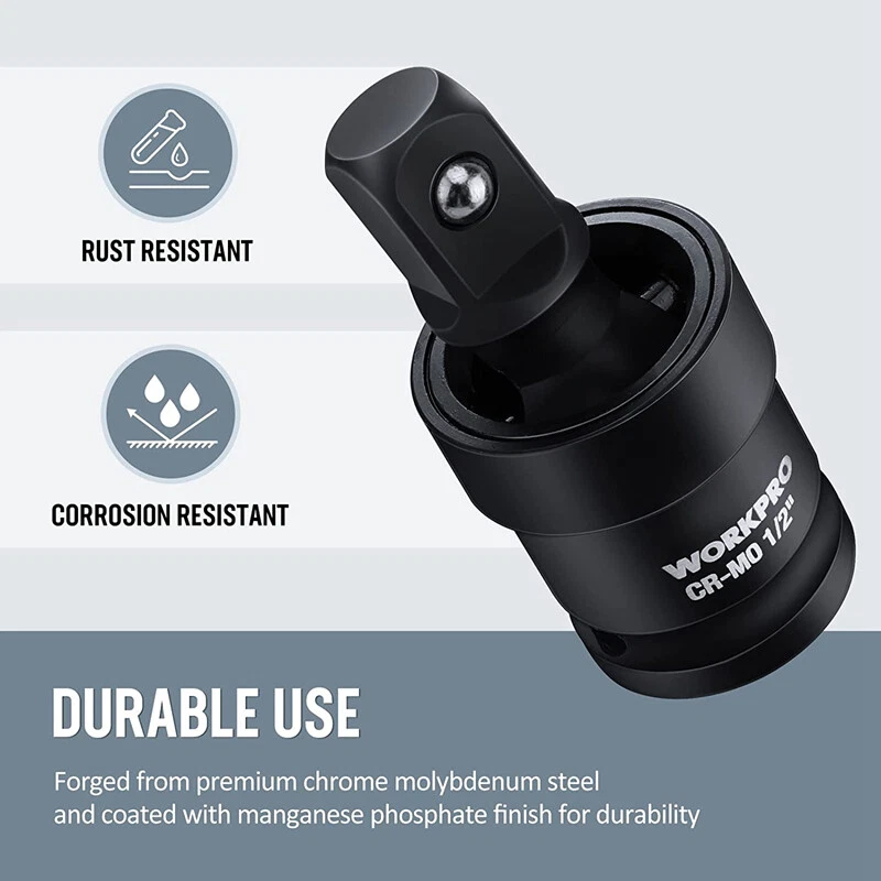 WORKPRO 3PCS Impact Universal Joint 1/2" 3/8" 1/4" Sets Dr Swivel Socket Adapter - Image 3 of 4