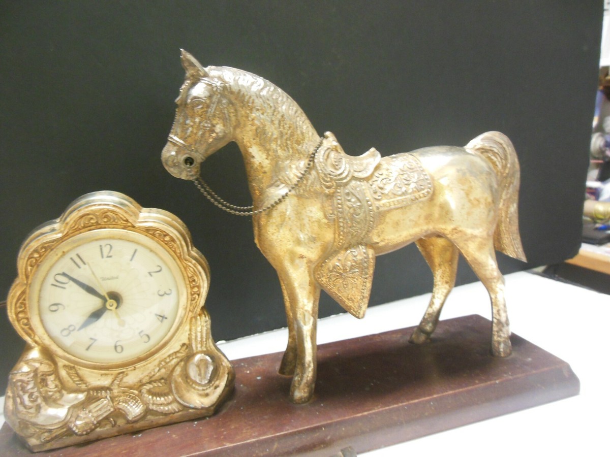 United Clock Co 315 horse shelf 1940's Vintage Brasstone Cast