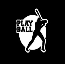 PLAY BALL WITH BASEBALL PLAYER VINYL DECAL PERMANENT WINDOWS CARS TRUCK SPORTS