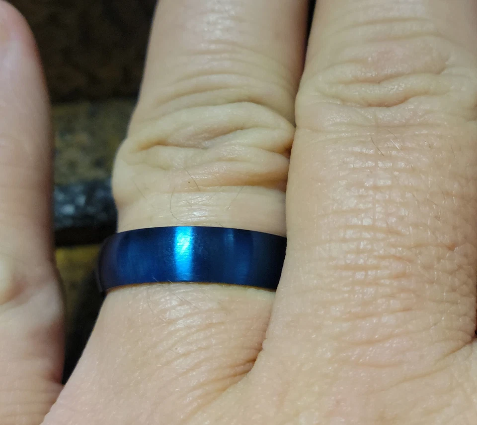 Engraved Men's Matte Blue Wedding Ring - Personalized Guys Blue Wedding Ring - Image 3 of 4