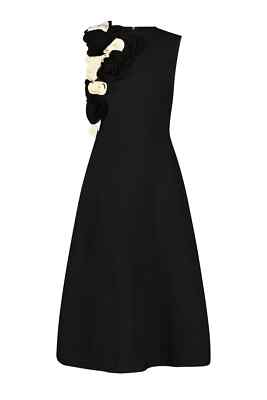 NEW Lela Rose RUFFLE KNIT SLEEVELESS MIDI DRESS in Black/White - Size S #DD381