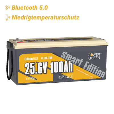 Bluetooth LiFePO4 Batterie 24V 100Ah Power Queen LiFePO4 Akku 15000 Max. Zyklen
