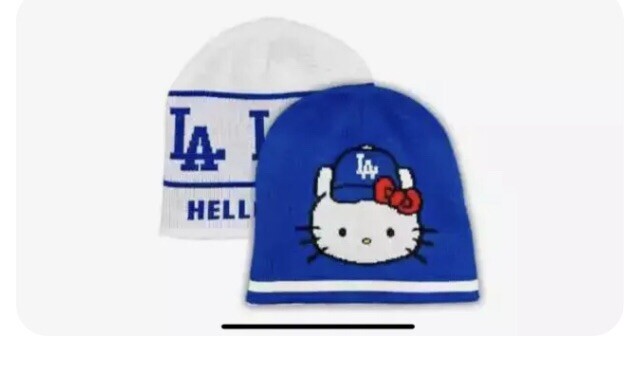 Limited Edition LA Dodgers Hello Kitty Night Reversible Beanie LA Dodgers Baseball HELLO KITTY Night Hat Ears Bow Genuine  main image 3