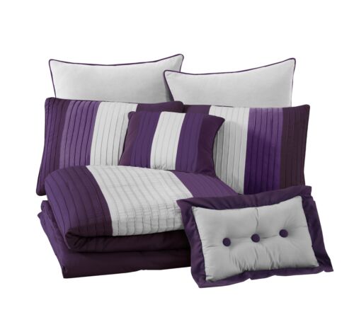Chezmoi Collection 8-Piece Comforter Set Luxury Pleated Stripe Bedding Set - Picture 10 of 34