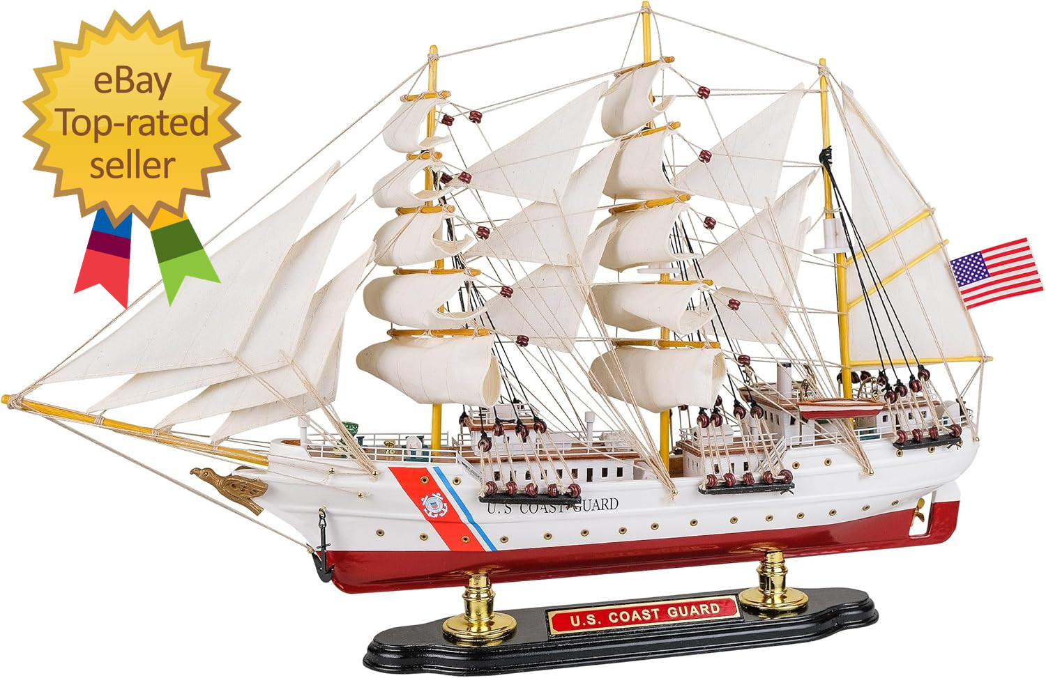 SAILINGSTORY Wooden Model Ship US Coast Guard Eagle Barque Classic Replica Mediu