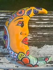 La Lunita Mini Moon Mexican Talavera Wall Art 7" Hand Painted Ceramic B24