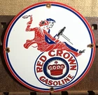 VINTAGE RED CROWN COUPLE GASOLINE PORCELAIN GAS PUMP ADVERTISING SIGN