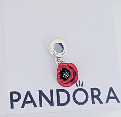 【レア】PANDORA red poppy flower S925 NEW 100% Authentic PANDORA Brand 925 Red Poppy Flower Dangle Charm