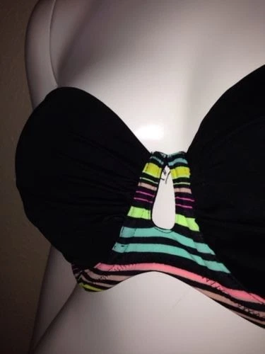 Victoria's Secret Gorgeous Swim Push-Up Bandeau Top 34D Black Rainbow Stripes - Image 3 of 4
