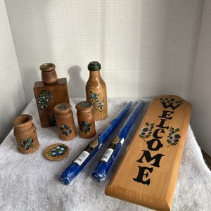 VNTG Wooden Blueberry Themed Lot ~ 9 pieces ~ Hand painted  