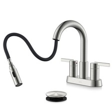 Brushed Nickel Pull Down Bathroom Faucet, 4 Inch 2 Handle Centerset  Pull Ou...
