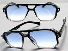 Mens Classic Vintage Retro Hip Hop SUNGLASSES Square Black Frame Light Blue Lens