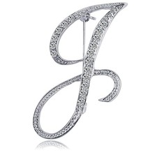 Letter Brooch Pins Initial Rhinestone Brooch for Women Crafts Silvery J