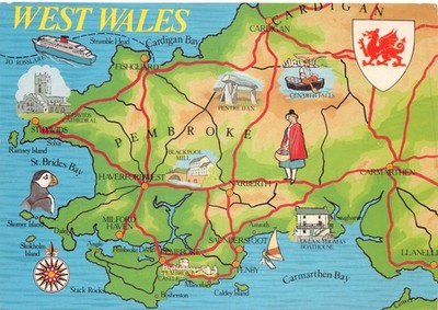 KARTE POSTKARTE WESTWALES KONTINENTALGRÖSSE GUT PLUS SEHR GUT