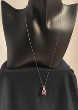 Samuel Aaron 10K White Gold Ruby Pendant Necklace w/ 3 Diamonds, 13mm Ruby, 21" 