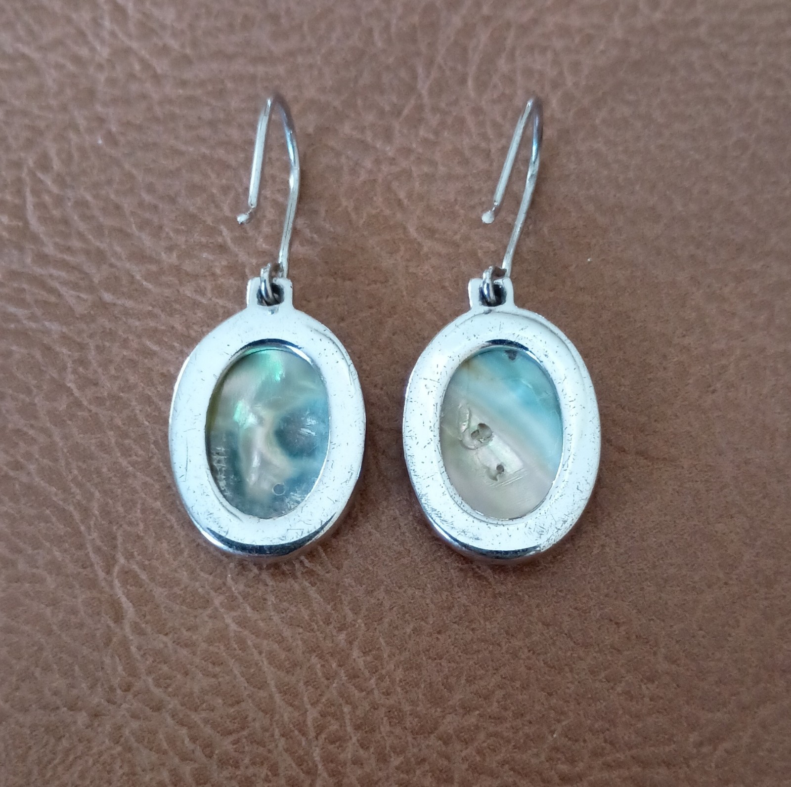 Silver Abalone Shell Oval Dangle Earrings - image 2