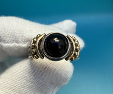 Unique .925 Sterling 14K Yellow Gold Solitaire Band Ring with Black Onyx