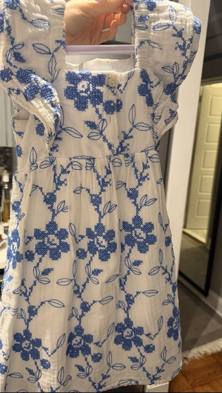 Zara Girls 5-6 White blue Flowers Dress