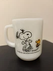 Vintage Fire King Peanuts Snoopy & Woodstock 1965 Milk Glass Coffee Mug 4"