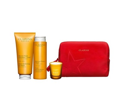 Clarins Self Care Essentials Kit - Tonic Balm, Bath Concentrate& Candle w/ Bag