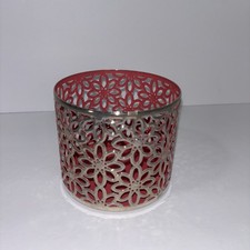 Bath Body Works 3 Wick Candle Holder Silver Pink Flowers Floral HTF Retired