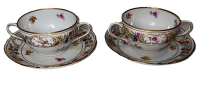 Vintage Schumann Bavaria Dresdner Empress Set Scalloped Saucers w/ Bullion Cups