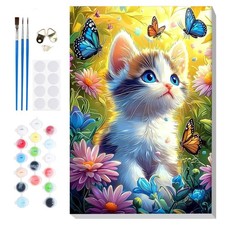 Framed Paint by Numbers Cat for Adults Beginners, Adults Paint-by-Number Cat ...