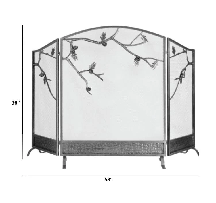 Barton 53" x 36" Fireplace Screen 3 Panel Spark Guard w/ Tree Branches, Black - Image 4 of 4