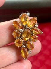 Natural Yellow Sapphire  2-in-1 Brooch Pin & Pendant 925 Silver Christmas Gift