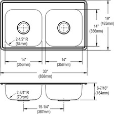Dayton 33 In. Drop-In Double Bowl 22-Gauge Stainless Steel Kitchen Sink Only