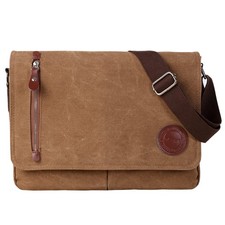 Canvas Messenger Bag for Men Women, Travel Shoulder Bag, 13.5" Laptop Coffee