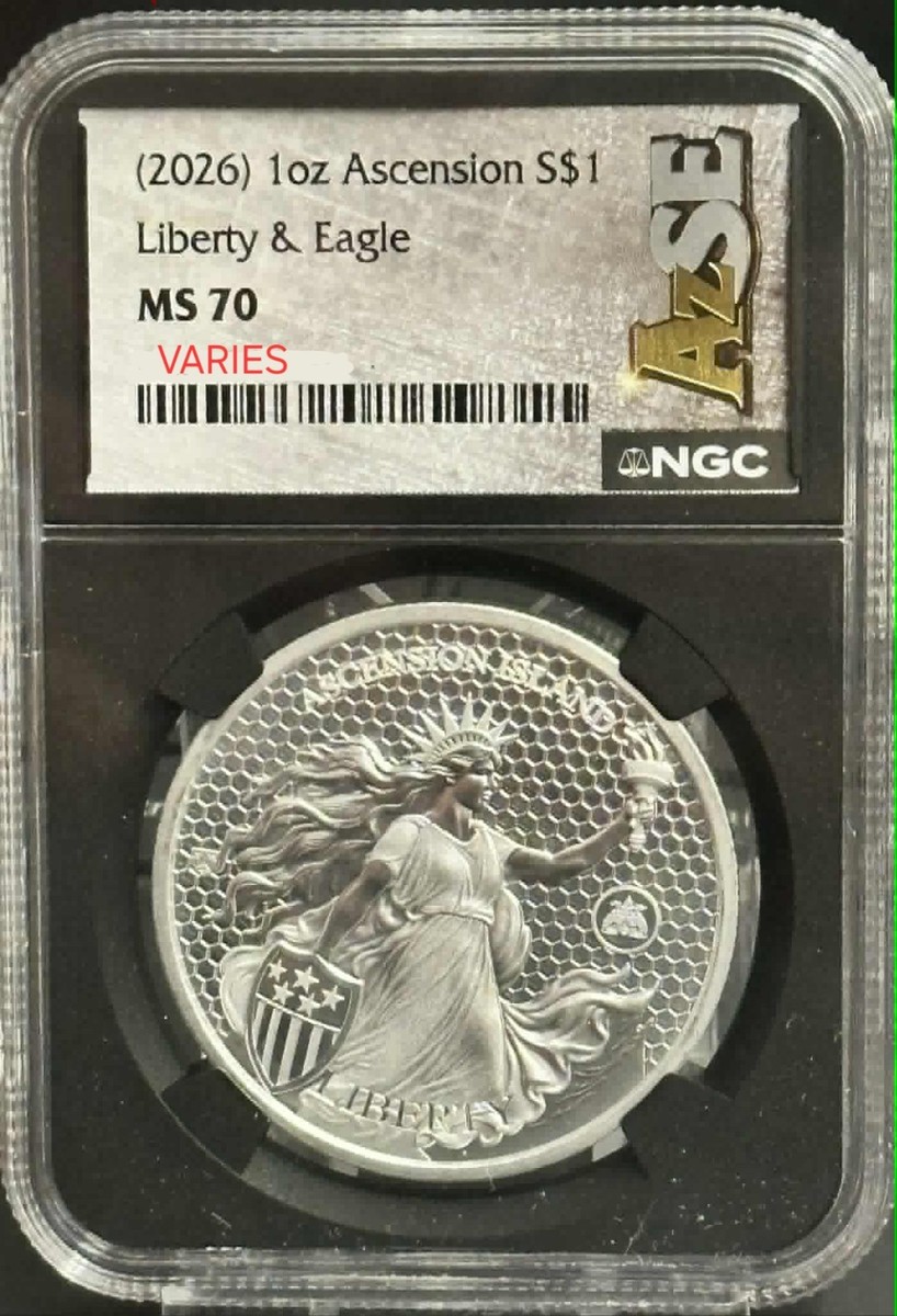 2026 MS 70 Ascension Island Liberty & Black Eagle 1 oz Silver in