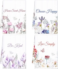 Buryeah 4 Pieces Floral Kitchen Towels Spring Summer Small, Multi-colored 