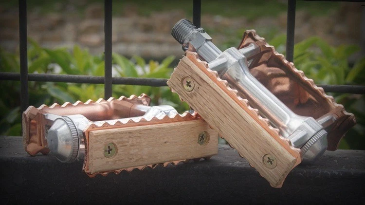 Pedales planos Fixie de bicicleta de montaña MTB de madera de aluminio de colección Foto 3 de 4