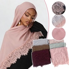Lace Trim Cotton Modal Hijab Scarf Women Prayer Headscarf Shawl Wrap 80x180cm.